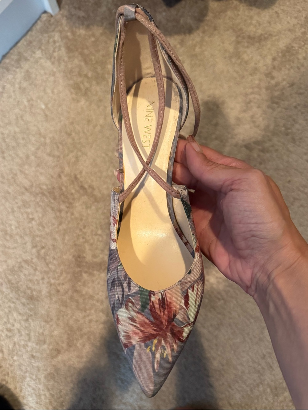 Nine West Women's Floral Pointed-Toe Ankle-Strap Pump in Multi Floral